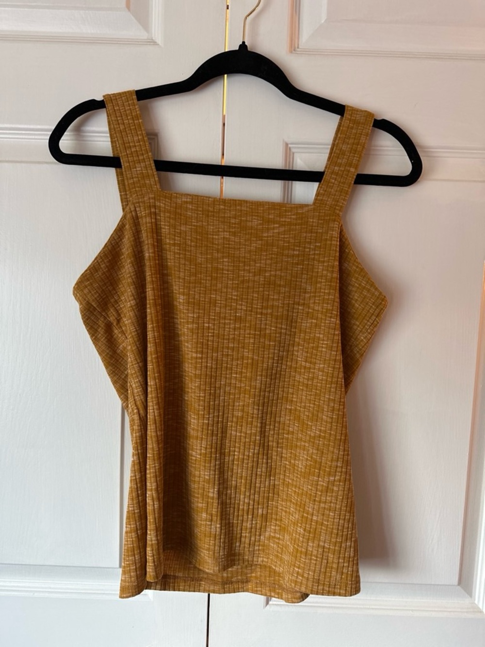 bobeau Mustard Ribbed Square-Neck Tank